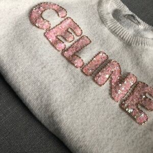 Celine White Sweater with Pink Logo